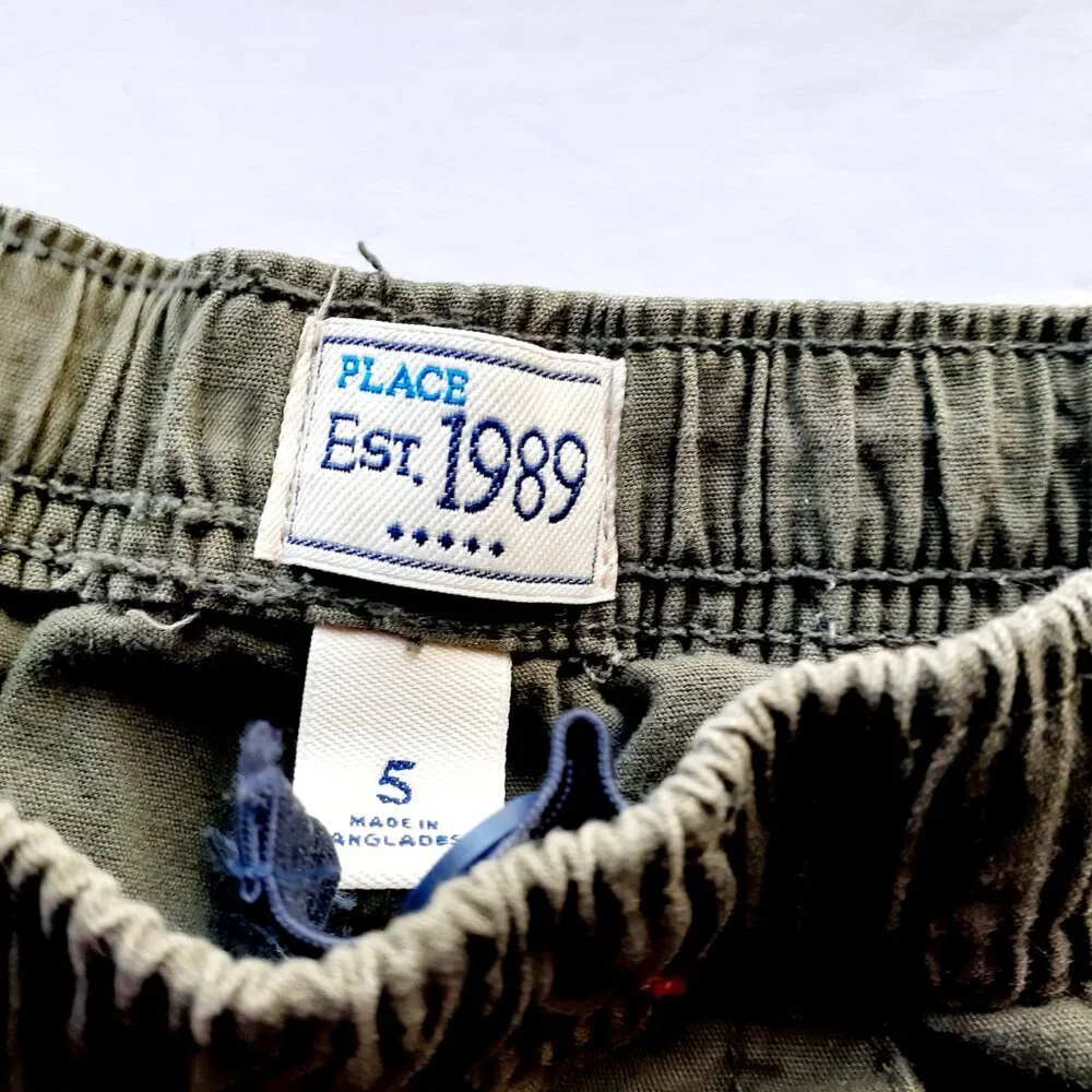 Children's Place Boys Shorts Cargo Green Adjustable Waist Size 5